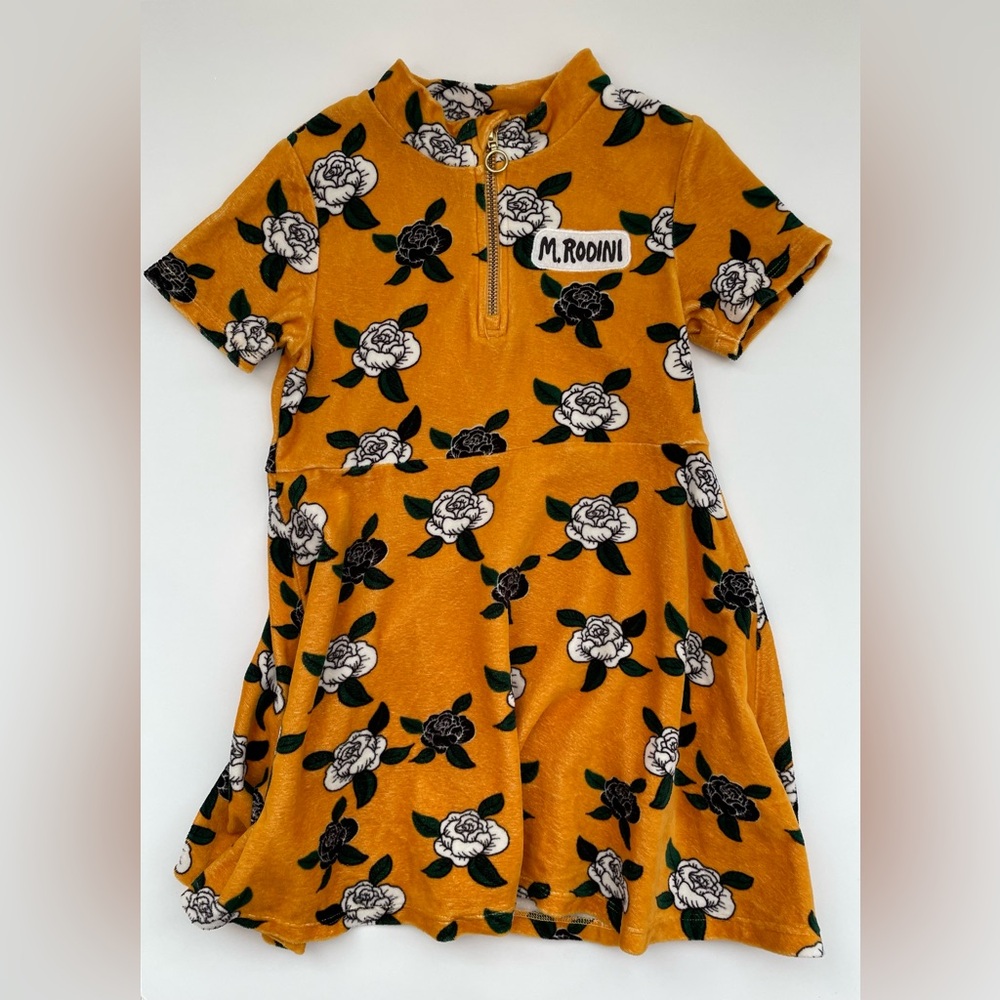 Mini Rodini yellow dress with flowers. 5-7year